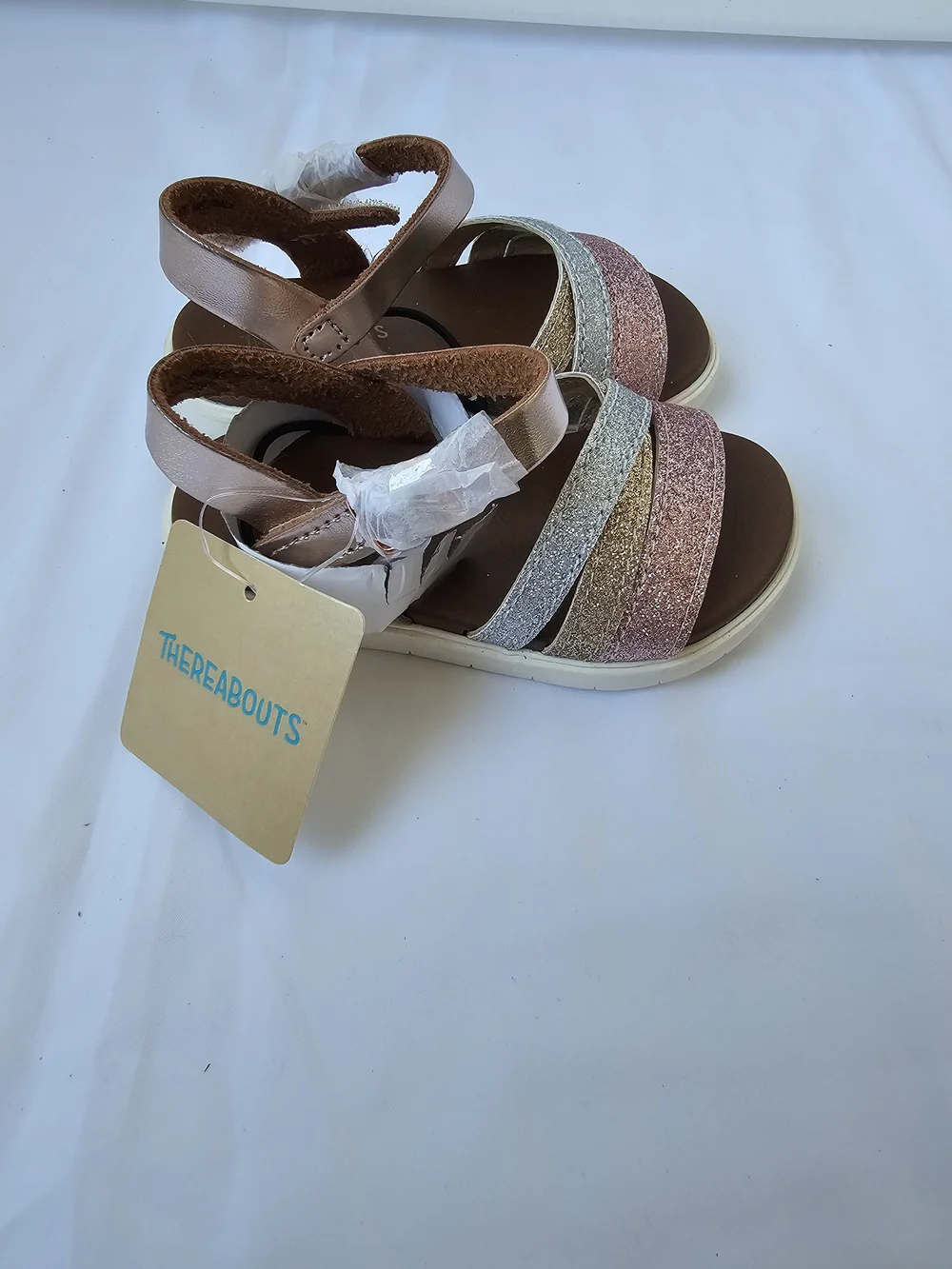 NWT Thereabouts Lil Lila Glitter Sandals - Toddler Size 6M - Rose Gold Multi